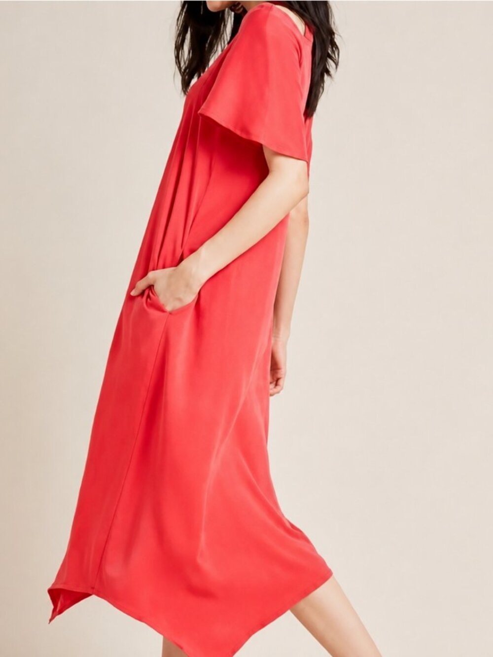 Anthropologie Maeve Georgiana Cold Shoulder Red Midi Maxi Dress XS Boho - Picture 2 of 14